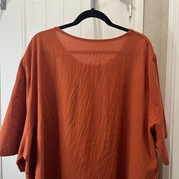 Womens Burnt Orange Short Sleeve Faux Button Lagenlook Oversized Top Size 3X/4X - Picture 8 of 10